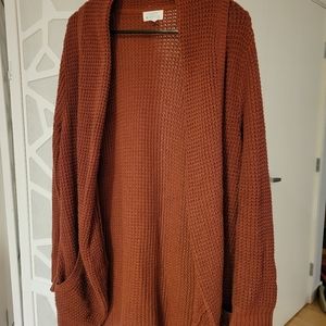 Chunky knit open cardigan, L, burnt orange